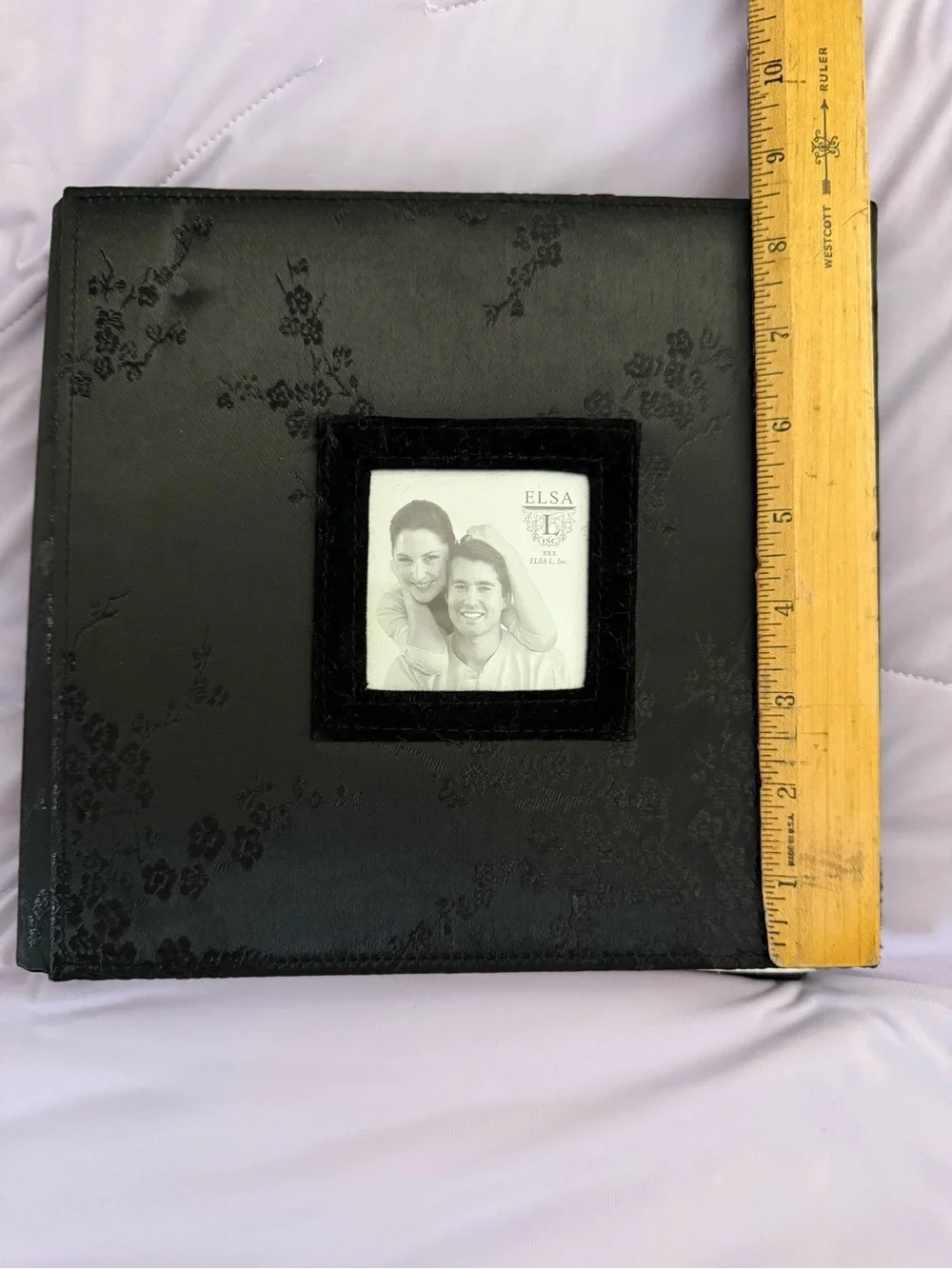 ELSA Black Floral-Embossed Photo Album with Velvet Window